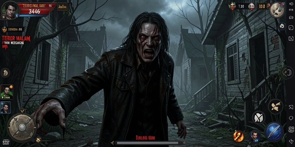 Tampilan gameplay menegangkan dari 3446 dengan suasana gelap.