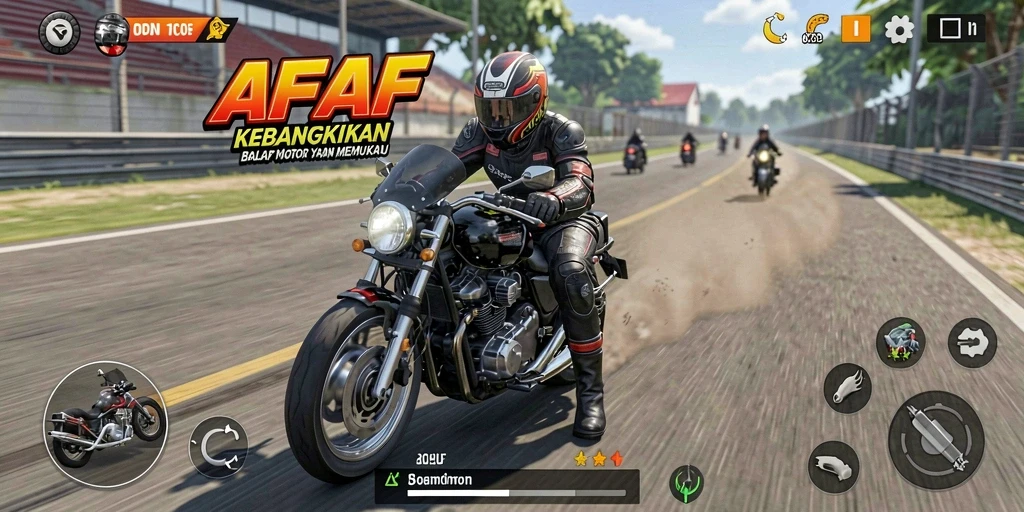 Gameplay balap motor yang menegangkan di AFAF dengan grafis memukau.