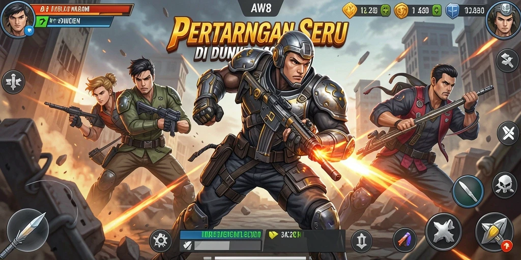 Tampilan gameplay seru AW8 dengan efek aksi mendebarkan.