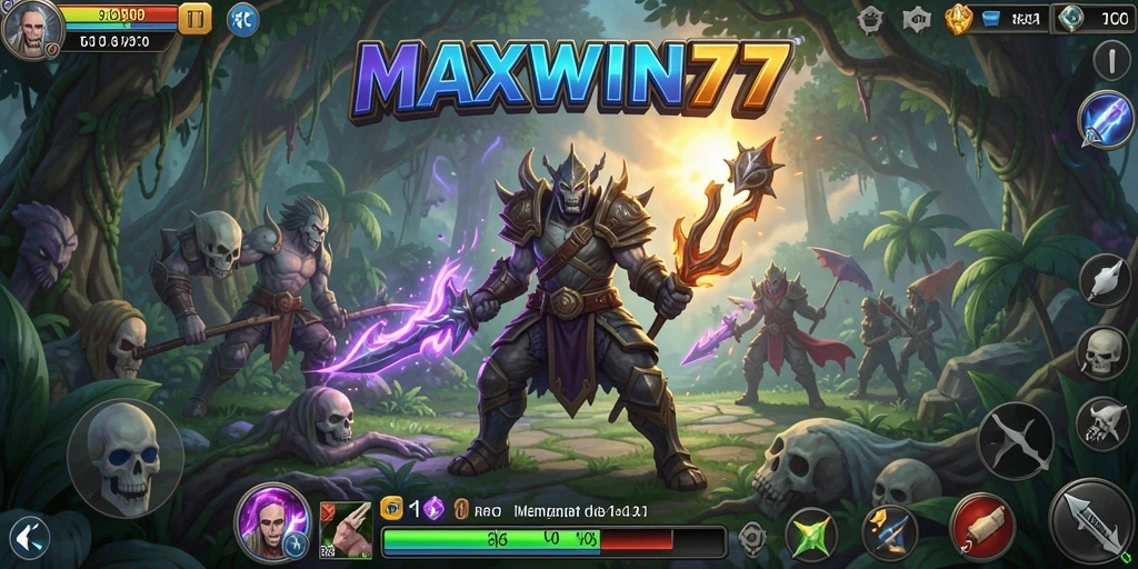 Screenshot gameplay MAXWIN77 menunjukkan aksi pertarungan yang dinamis dan karakter-karakter menawan.