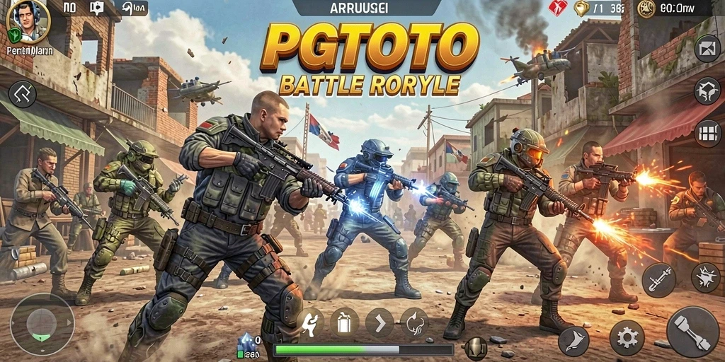 Tampilan seru gameplay PGTOTO dalam pertempuran Battle Royale.