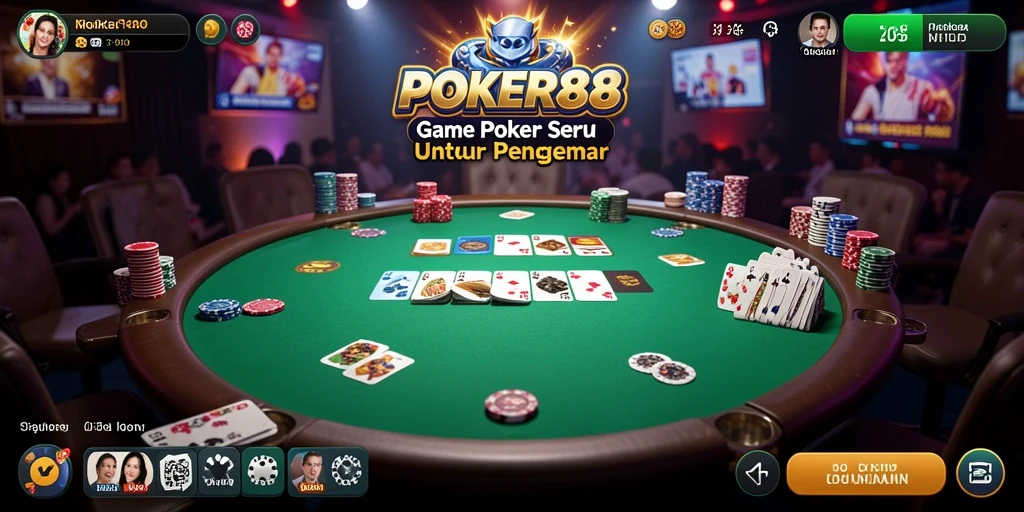 Screenshot gameplay POKER88 menunjukkan pemain sedang berkompetisi di meja poker.