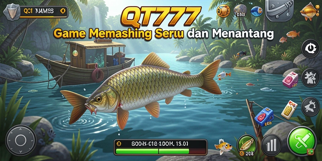 Screenshot QT777 menunjukkan pemain sedang menunggu ikan besar menggigit umpan.