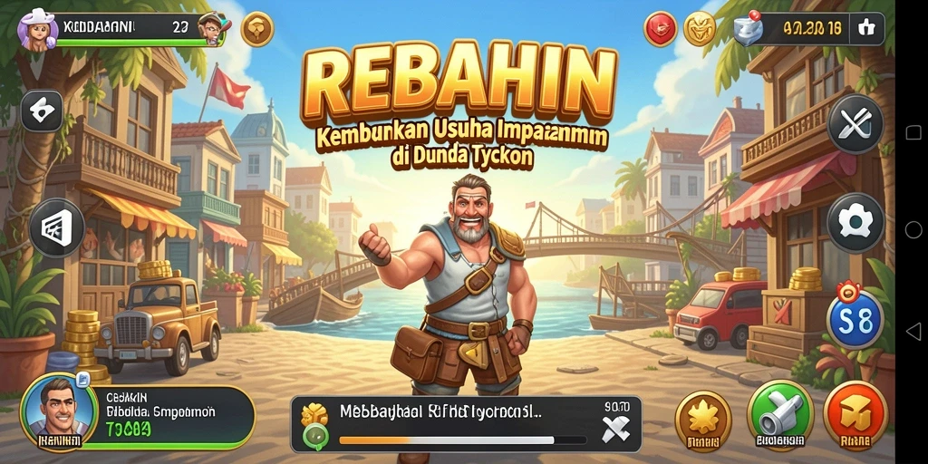 Tampilan gameplay seru dalam REBAHIN yang menggambarkan strategi Tycoon.