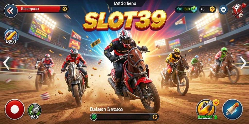 Screenshot permainan menunjukkan aksi balapan yang mendebarkan di SLOT39.