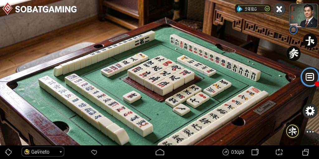 Tampilan gameplay seru SOBATGAMING dengan tantangan Mahjong.