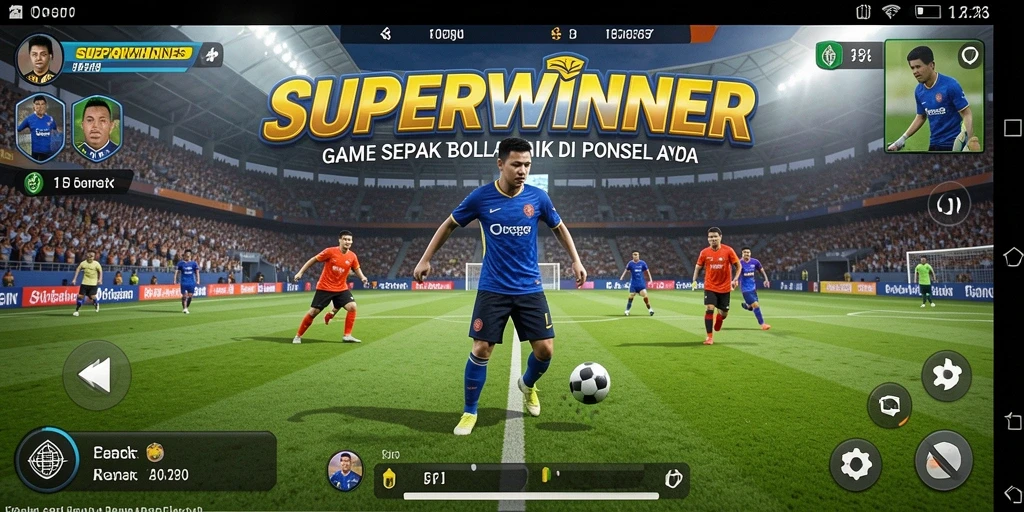 Tampilan gameplay mendebarkan dari SUPERWINNER dalam aksi sepak bola.