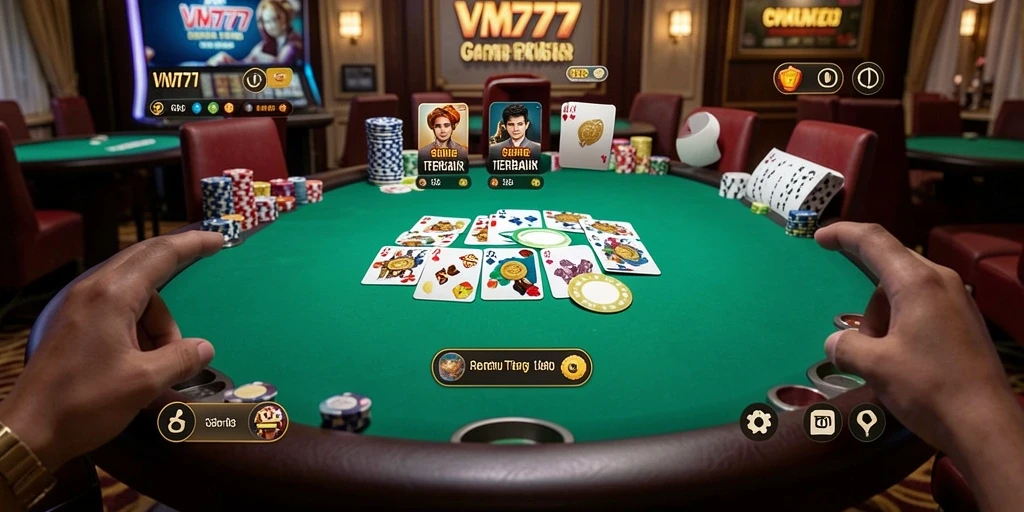 Tampilan interaktif gameplay poker di VM777 yang menarik.