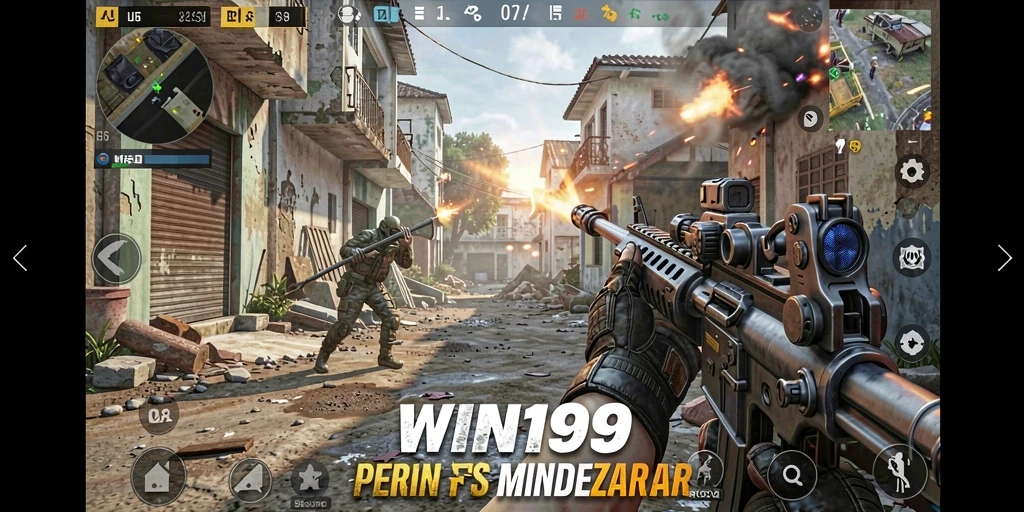 Screenshot gameplay WIN199 menampilkan aksi tembak-menembak yang intens.